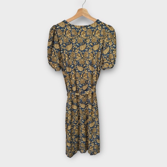 NEW Boden Knot Detail Jersey Mini Dress in Harvest Gold/Paisley Terrace, size 8r - Picture 3 of 8